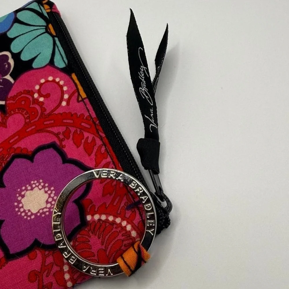 Vera Bradley Mod Pink Zip ID Case Coin Purse Key Ring Wallet Retired Floral